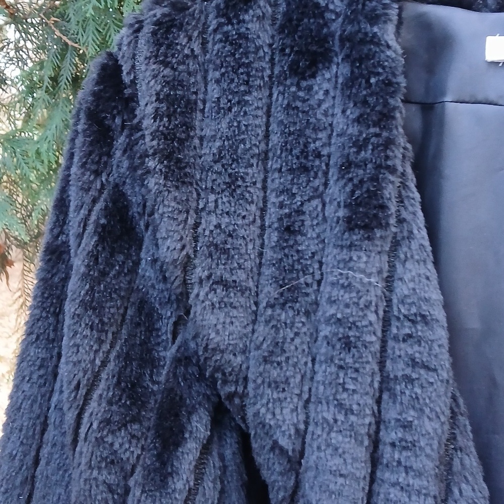 I. C. E. Black faux fur beautiful dinner jacket Sz L, mob wife old money - Picture 6 of 12